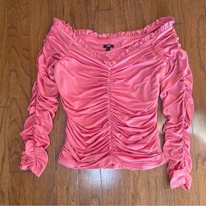 Express Body Contour Compression ruched off-the-shoulder top size medium pink
